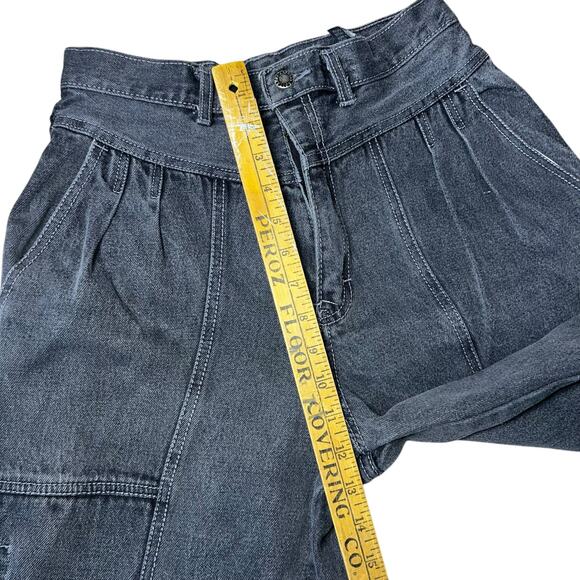 Vintage Gitano Jeans Black High Waist Tapered cargo Pleated Denim 90s sz 13/14 - Picture 6 of 11